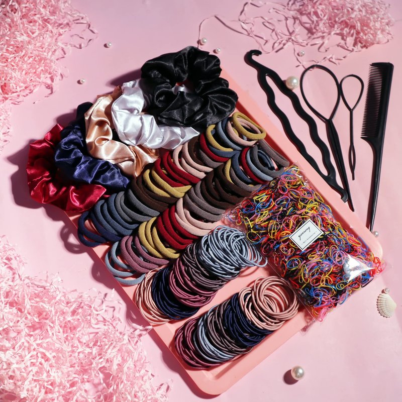 YANRONG 1159PCS Hair Accessories for Woman Set Seamless Ponytail Holders Variety Hair Scrunchies Hair Bands Scrunchy Hair Ties For Thick and Curly (Deep Colour)