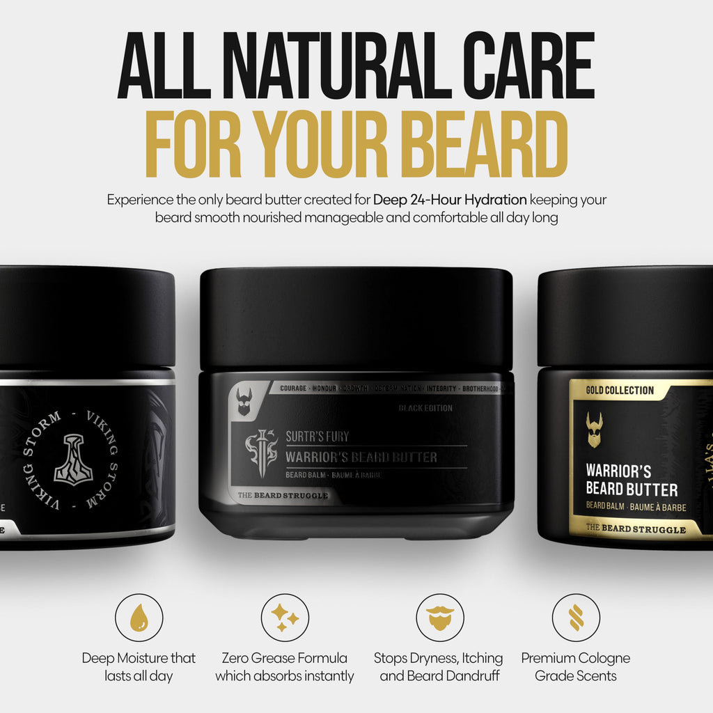The Beard Struggle Warrior’s Beard Butter Surtr's Fury - Platinum Collection - Non-Greasy Low-Hold Formula, Luxurious Cologne-Grade Fragrances 100% Natural - 50g / 1.76 US. oz. Warrior-Glass Jar