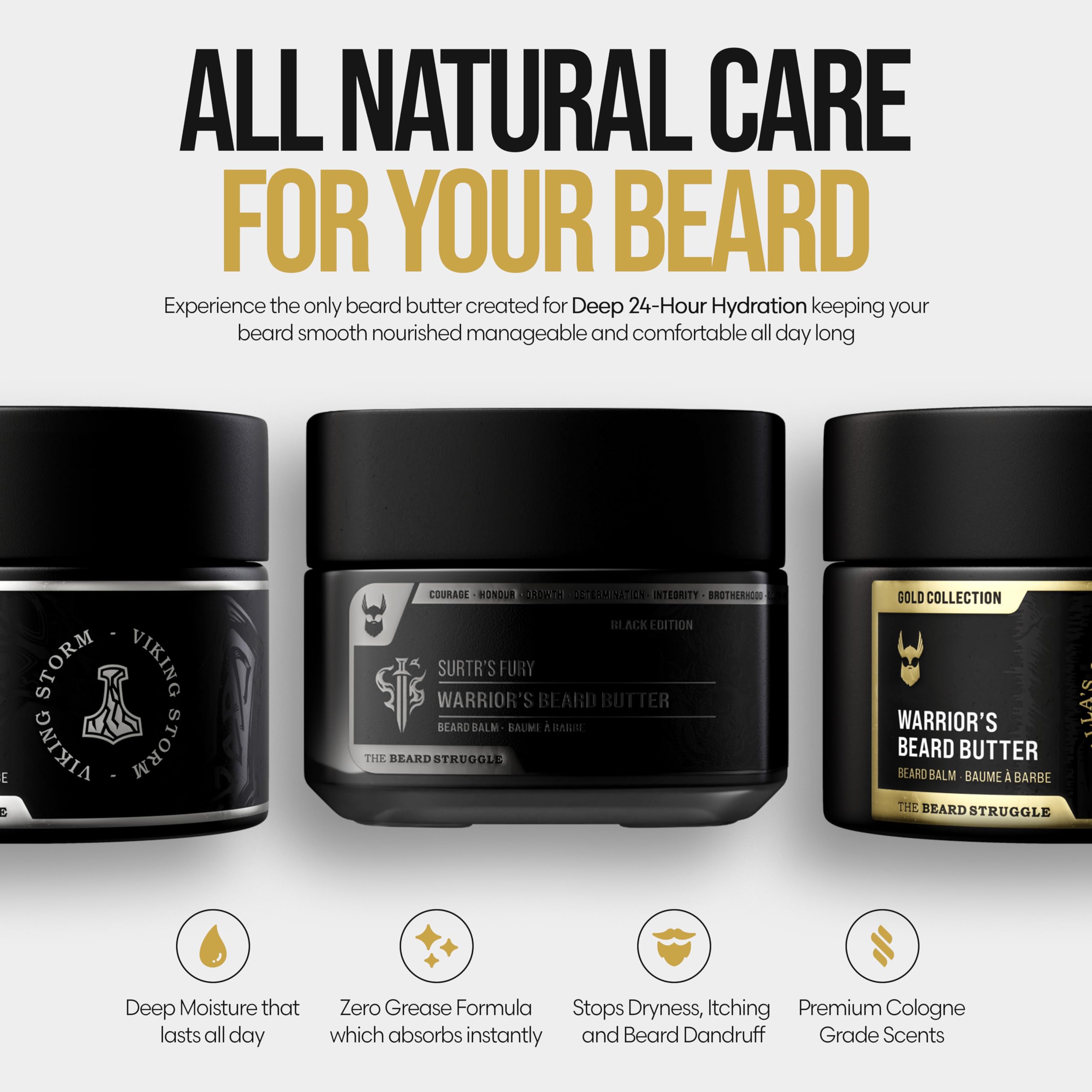 The Beard Struggle Warrior’s Beard Butter Surtr's Fury - Platinum Collection - Non-Greasy Low-Hold Formula, Luxurious Cologne-Grade Fragrances 100% Natural - 50g / 1.76 US. oz. Warrior-Glass Jar