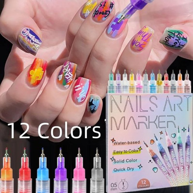 12 Colors Nail Art Pens Set, 2025 New Nail Art Markers for Gel Nails, 3D Polish DIY Nail Art Marker Drawing Painting Liner Pen, Quickly Dry Nail Pen DIY Decoration Tool for Home Salon