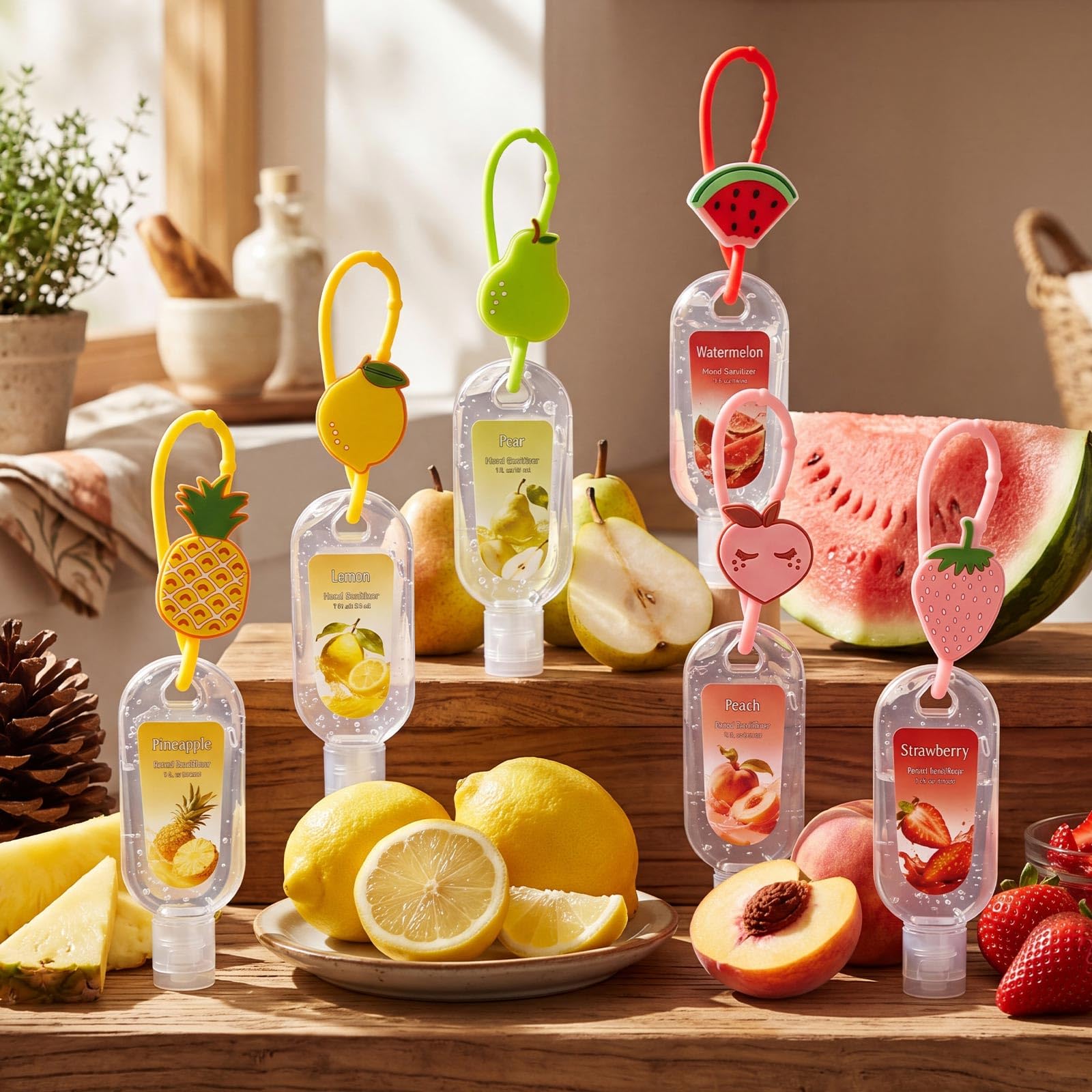 Sacubee 24 Pack Fruit Scentend Hand Sanitizers with Cute Keychains Bulk Travel Size Mini Hand Sanitizer Gel 1oz Employee Appreciation Gifts Teacher Nurse Coworker Team Gifts Back to School Party Favor