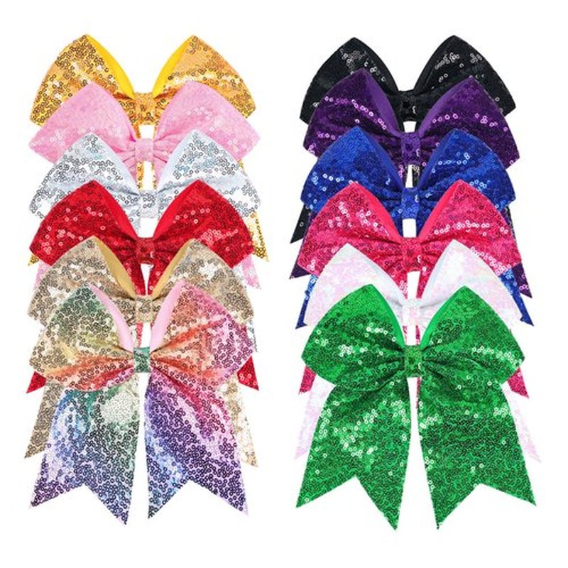 12-Color Jumbo Glitter Cheer Bow Clip – 7” Sequin Hair Bow for Girls, Perfect for Softball, Uniforms, Christmas, Halloween, and Special Occasions
