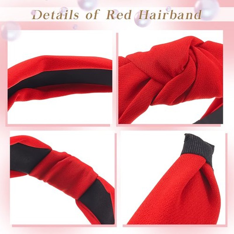 Taiyin 4 Pack Red Headbands for Women, Knotted & Braided Satin Velvet Hairbands, Criss Cross Wide Headband Set, Valentine's Day Gift Hair Accessories