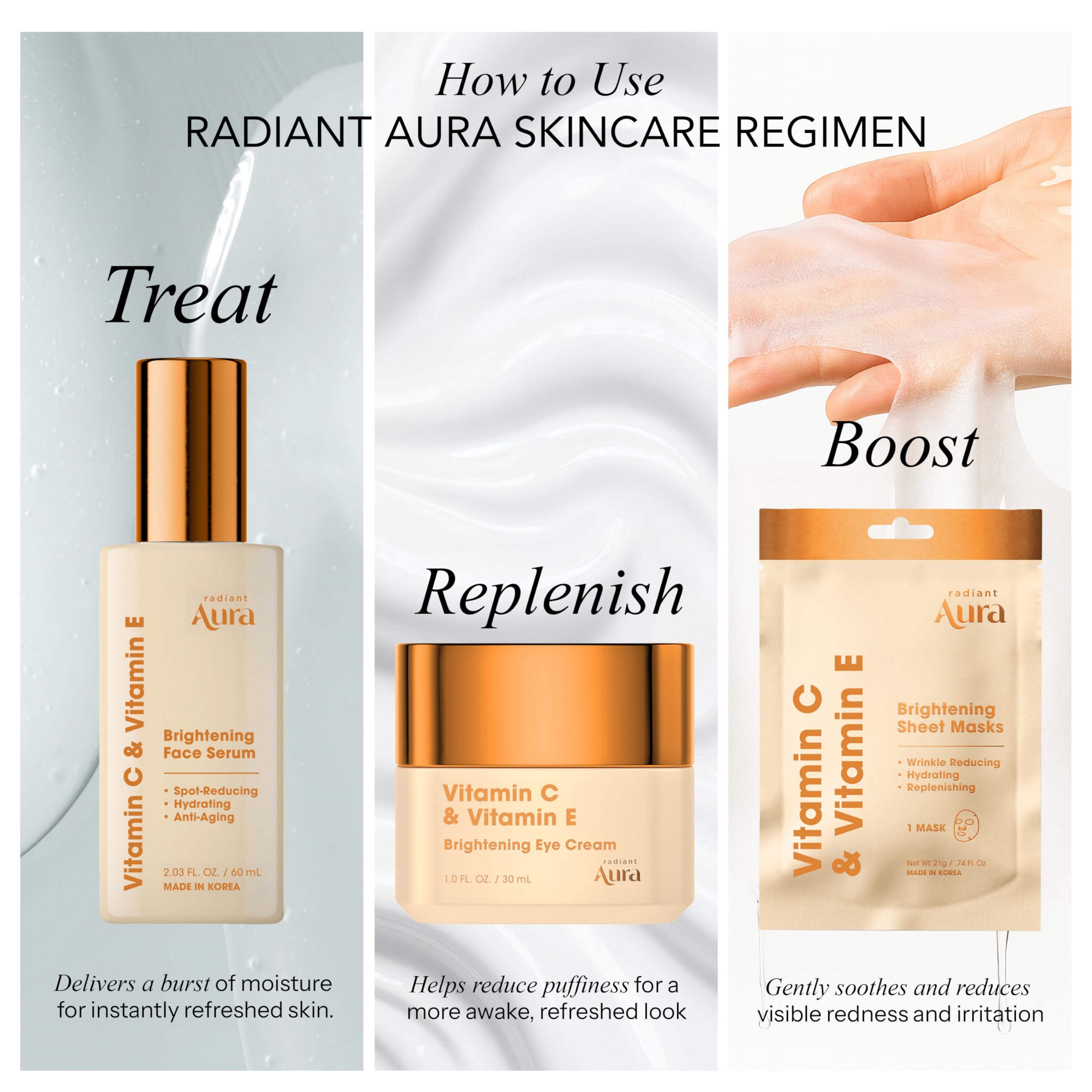 Radiant Aura Vitamin E & C Serum For Face – Dermatologist Tested, Anti Aging, Korean Skin Care – Revives Tired Skin, Smooths Fine Lines, Lightweight Hydration – Vegan, Clean Beauty – Pack of 2