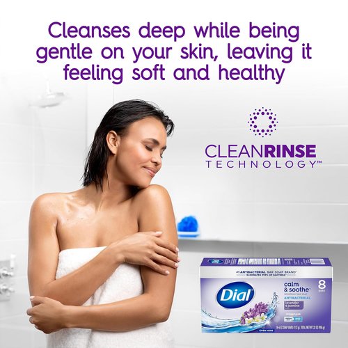 Dial Deodorant Bar Soap, 8 Pack Bulk for Daily Use, Lavender & Jasmine Scent, Deep Cleansing Body Soap, Gentle on Skin, Bulk for Men, Women, Teens, 4 oz. Each
