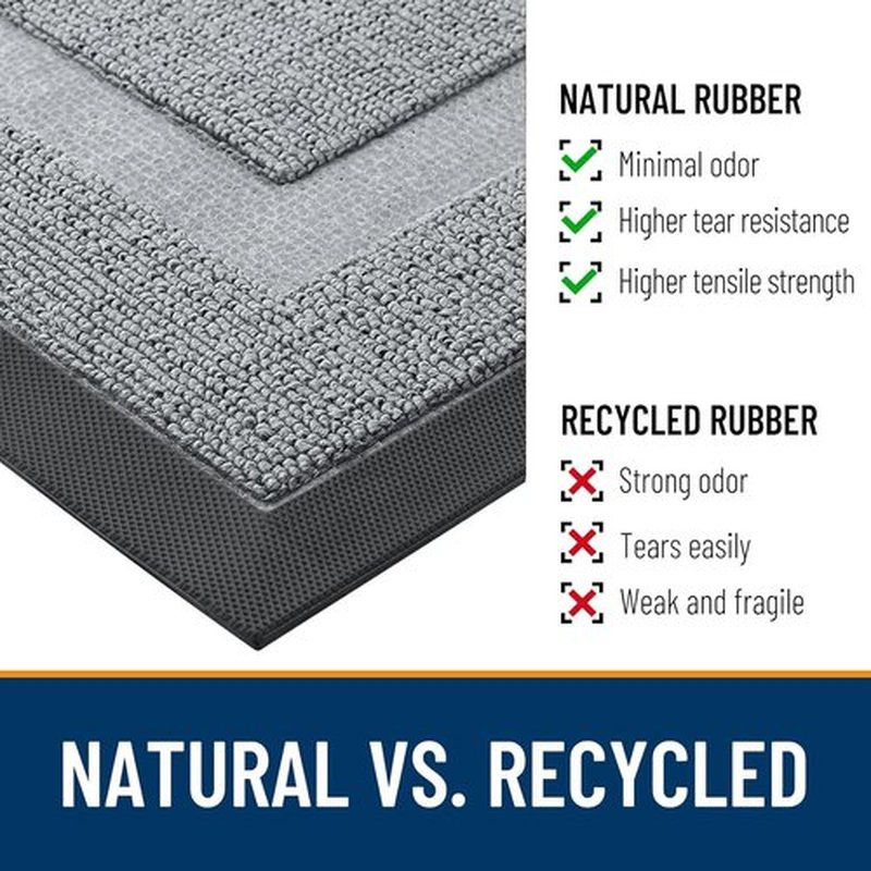 OLANLY Waterproof All-Season Front Door Mat - Sturdy Natural Rubber, Easy Clean, 33x21, Ash Gray