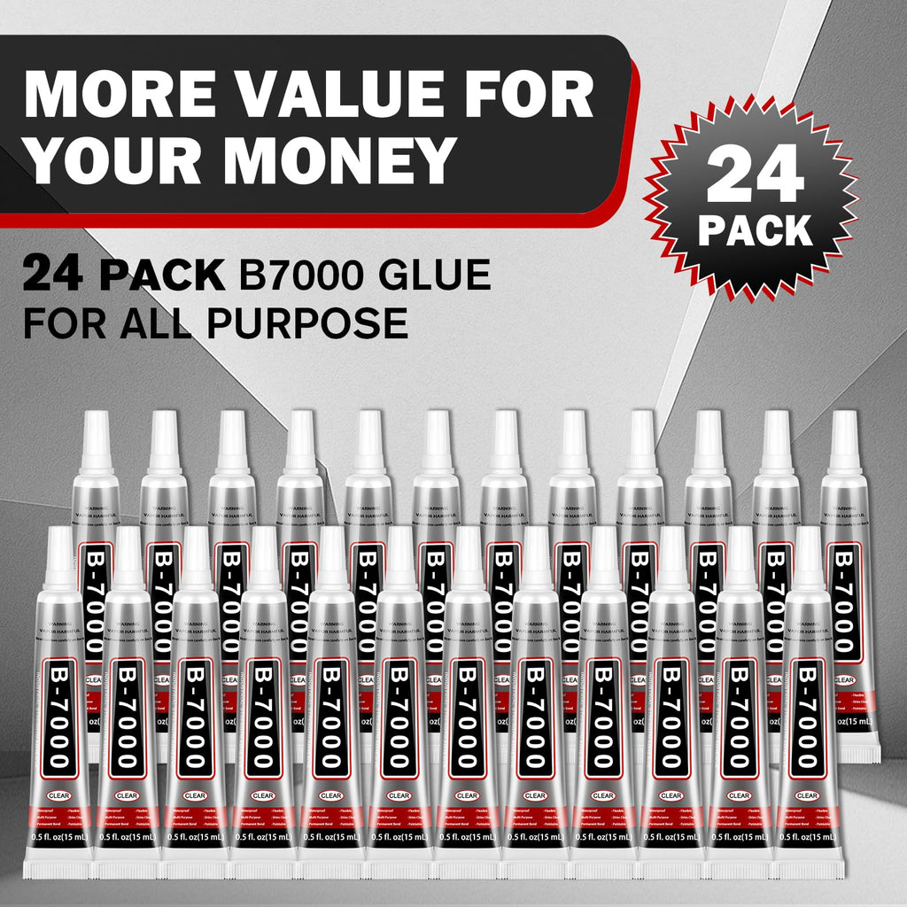 B-7000 Glue Clear with Precision Tip, 15ml 24 Pack Multi-Function Craft Adhesive, Waterproof Strong Bond Glue for Jewelry Making, Rhinestones, Bedazzling, Crafts, Shoes, Fabric, Phone Repair