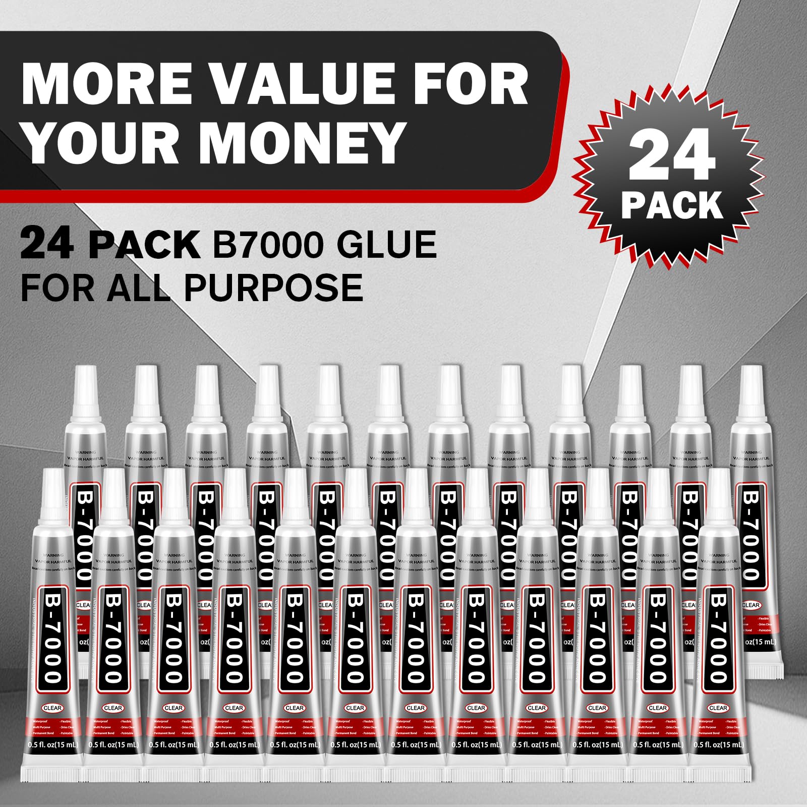 B-7000 Glue Clear with Precision Tip, 15ml 24 Pack Multi-Function Craft Adhesive, Waterproof Strong Bond Glue for Jewelry Making, Rhinestones, Bedazzling, Crafts, Shoes, Fabric, Phone Repair