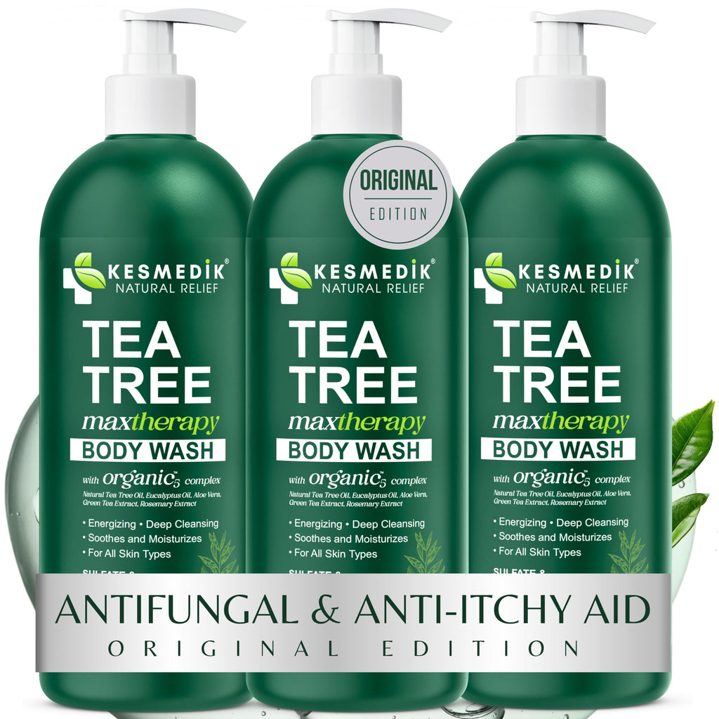 KESMEDIK Tea Tree Body Wash MaxTherapy, Itchy Skin Relief Soap, Soothes Jock Itch, Athlete's Foot, Acne, Eczema, Psoriasis & Sensitive Skin, Intimate Wash, Men & Women, 3-Pack, Original Edition