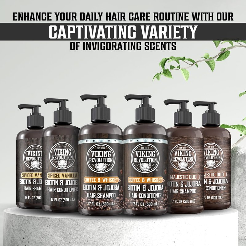 Viking Revolution Men's Shampoo & Conditioner Set - Biotin & Jojoba Oil for Healthy Hair | 17 Oz