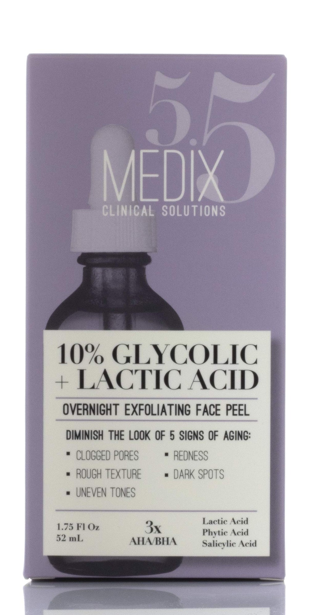 Medix 5.5 10% Glycolic Acid Face Peel Exfoliating Serum with Lactic Acid + Salicylic Acid, Gentle Skin Care Exfoliate Facial Peel Treatment Targets Fine Lines, Wrinkles, Large Pores |1.75 FL Oz