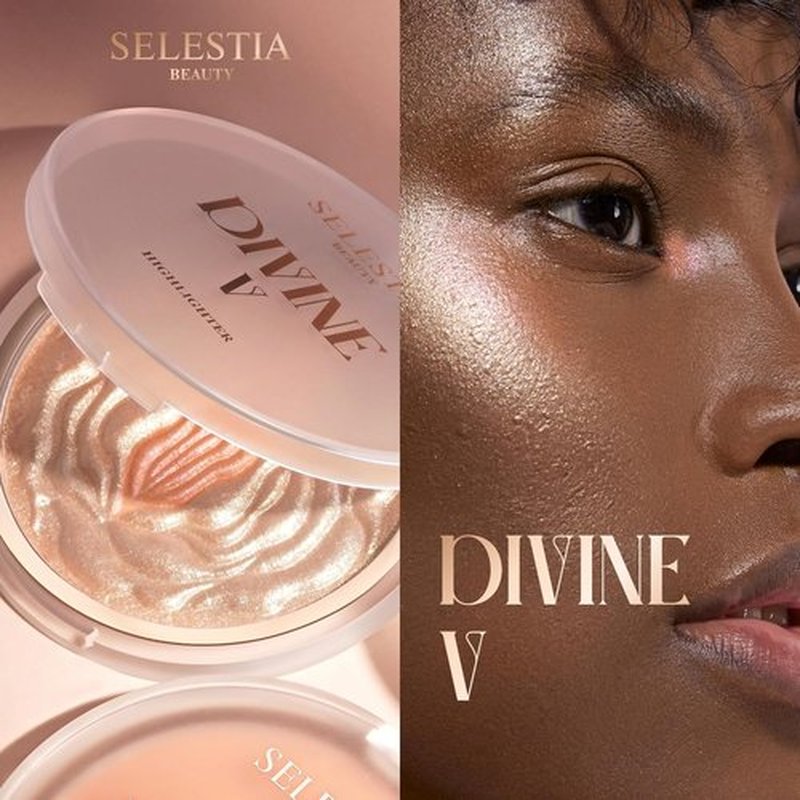 SELESTIA BEAUTY Powder Highlighter – Divine V – Radiant Glow for All Skin Tones | Easy Application, 0.53 oz