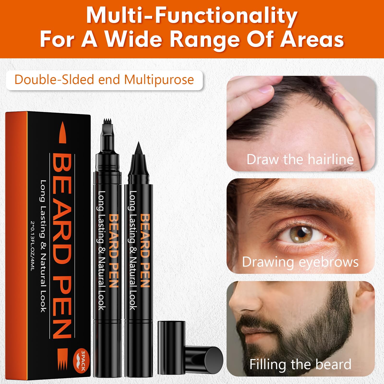 3-Pack Beard Pen Filler for Men, Waterproof & Sweat Proof