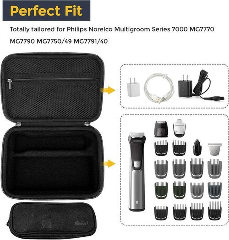 ProCase Hard Carrying Case for Norelco Multigroom Series 7000 | Black Electric Trimmer Storage Solution