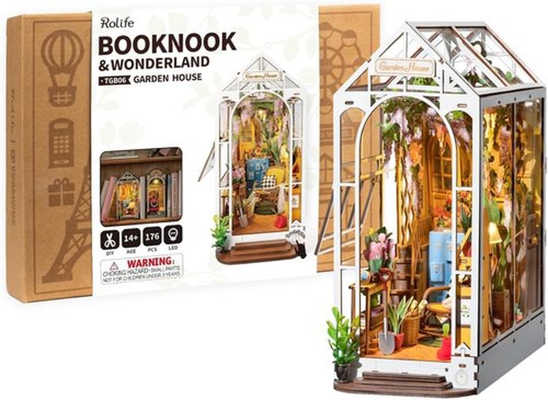 Rolife DIY Book Nook Kit - Garden House Bookshelf Insert | 3D Puzzle Room Decor for All Ages