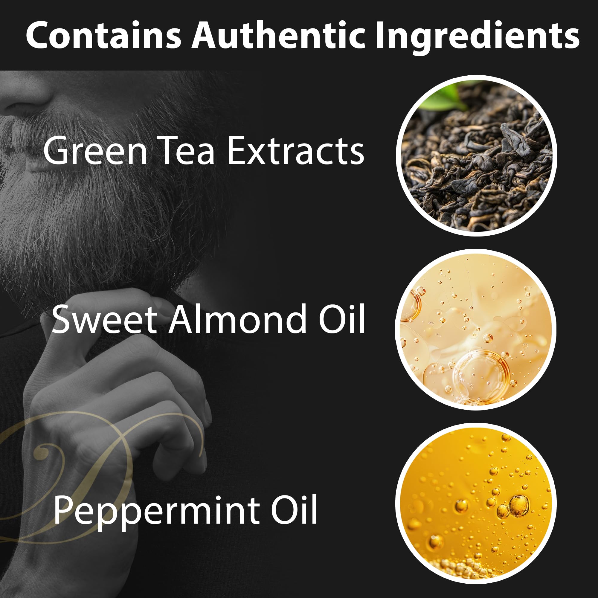 ETADERM Beard Growth Oil - Beard Oil for Men with Aloe Vera, Jojoba, Castor Seed, Green Tea Leaf and Sandalwood Oil - Hair Growth Oil Moisturizer and Strengthens Facial Hair - Beard Conditioner 2oz