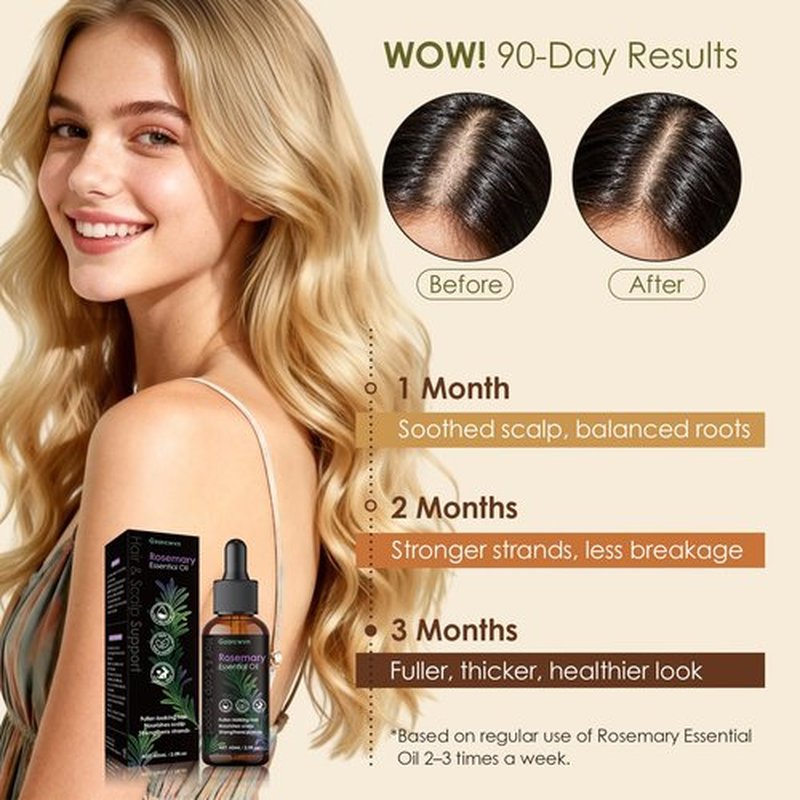 Gzarcwv Rosemary Essential Oil 60ml | Scalp Care & Hair Nourishing Oil | Plant-Based Formula for Stronger-Looking, Smoother Hair | Daily Scalp Massage & Hair Care