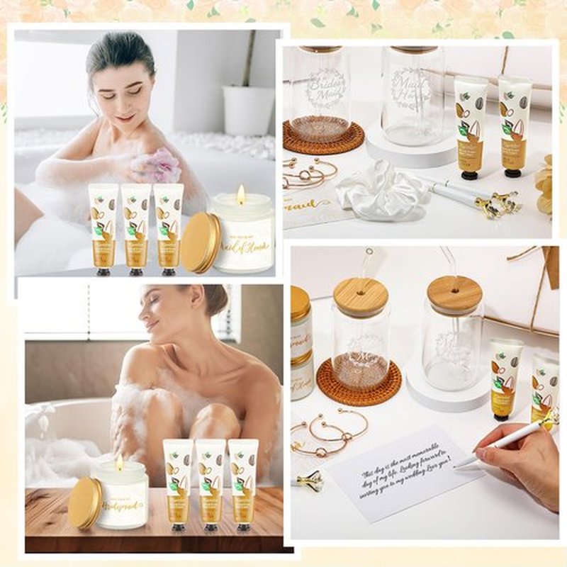 Teenyyou 60 Pcs Bridesmaid Proposal Gifts Bridesmaid Box Set, Maid of Honor Gifts Include Box Glass Cup Candle Cards Hair Ties Knotted Bracelets Hand Cream Diamond Pens(White)
