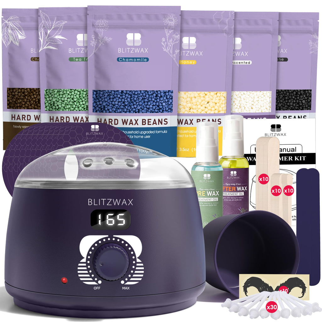 BLITZWAX Brazilian and Bikini Waxing Kit for Men, Hard Wax Warmer for Face, Legs, and Body, At Home Hair Removal Kit, Beginner Friendly, Quick Heating, 30 Nose Wax Sticks
