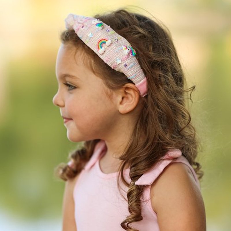 FROG SAC Knot Headband for Girls, Knotted Headbands for Toddler Kids, Rainbow Beaded Unicorn Hair Accessories, Halloween Christmas Stocking Easter Basket Stuffers (Light Pink)