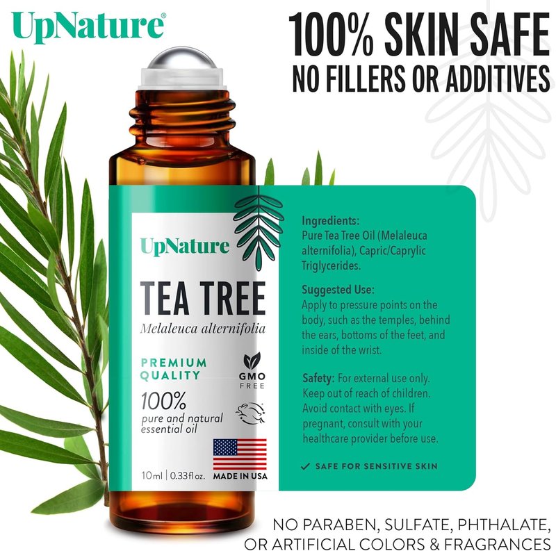 UpNature Tea Tree Essential Oil Roll-On - 100% Natural Skin Treatment for Clearer Complexion