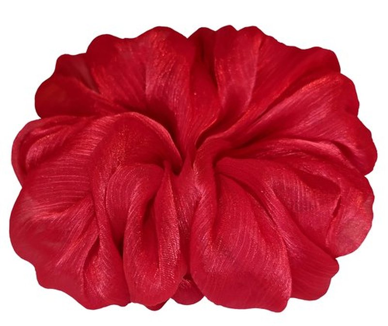 22 Colors Available, Handmade Shimmering Sheer Organza Jumbo Scrunchie 6 inches, Voluminous Ponytail Holder for Women, Large Hair Tie, Holiday Accessory (Red)