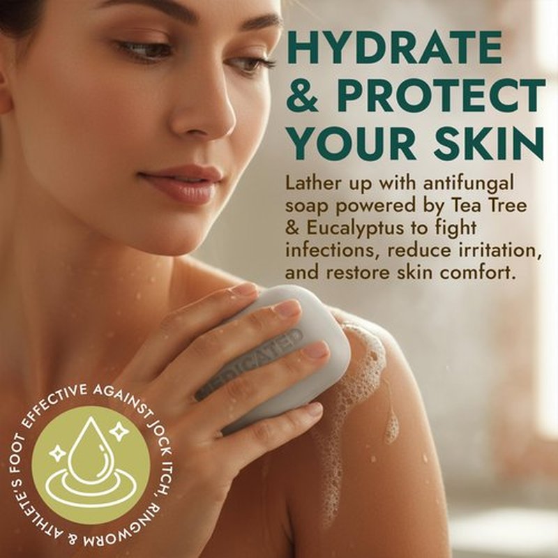 Antifungal Soap | Medicated Jock Itch Treatment, Fights Ringworm & Athlete's Foot | Soothing Tea Tree & Eucalyptus | 1% Tolnaftate for Effective Relief | Travel-Friendly with Soap Case