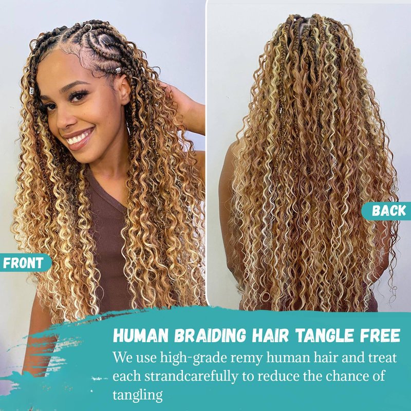 Water Wave Bulk Human Hair No Weft for Boho Knotless Braids 18 Inch Real Human Hair Ombre Blonde 613 Curly Micro Braiding Human Hair Balayage Wet and Wave Human Braiding Hair 100g