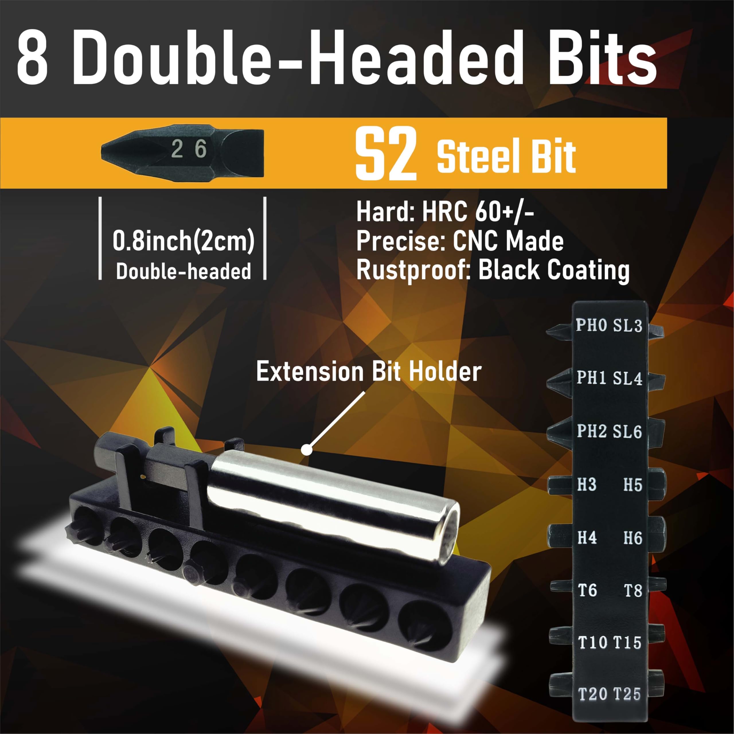 Steinwhale 10in1 Short Stubby Mini Screwdriver for tight spots, Cellulose Acetate Fiber Made Handle, Double-headed High Hardness S2 Steel Bits, Exquisite EDC