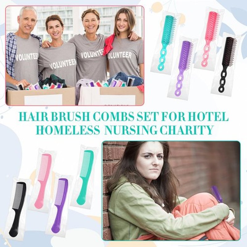 Baderke 144 Pack Individually Wrapped Hair Brushes Combs Set for Homeless, Detangling Brush Widen Combs for Curly Hair Suitable for Women Men Shelter Nursing Hotel Church Charity Supplies(4 Colors)