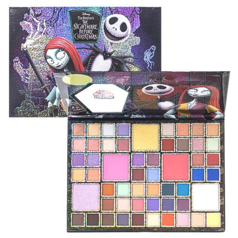 Nightmare Before Christmas 55 Well Eye Shadow Palette with Mirror, Makeup for Girls and Teens, Shimmery and Matte Colors, by Townley Girl