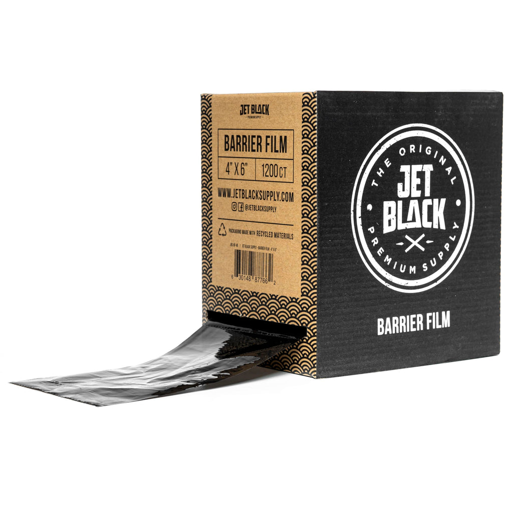 Jet Black Supply Barrier Film Roll, 4" x 6" Perforated Sheets, Disposable Barrier Tape for Tattoo, Non-stick edges, Quick and easy to apply, Extra tacky adhesive, Black
