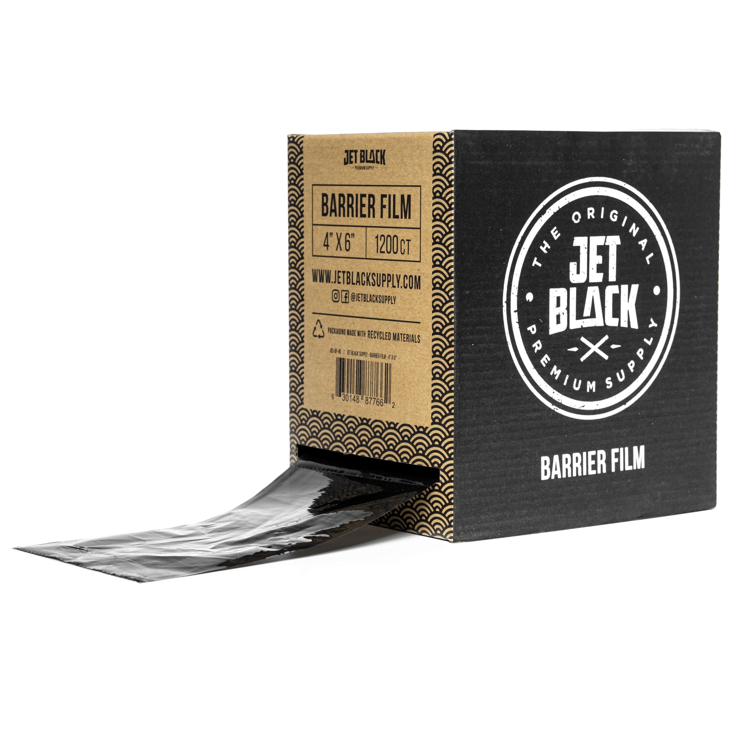 Jet Black Supply Barrier Film Roll, 4" x 6" Perforated Sheets, Disposable Barrier Tape for Tattoo, Non-stick edges, Quick and easy to apply, Extra tacky adhesive, Black