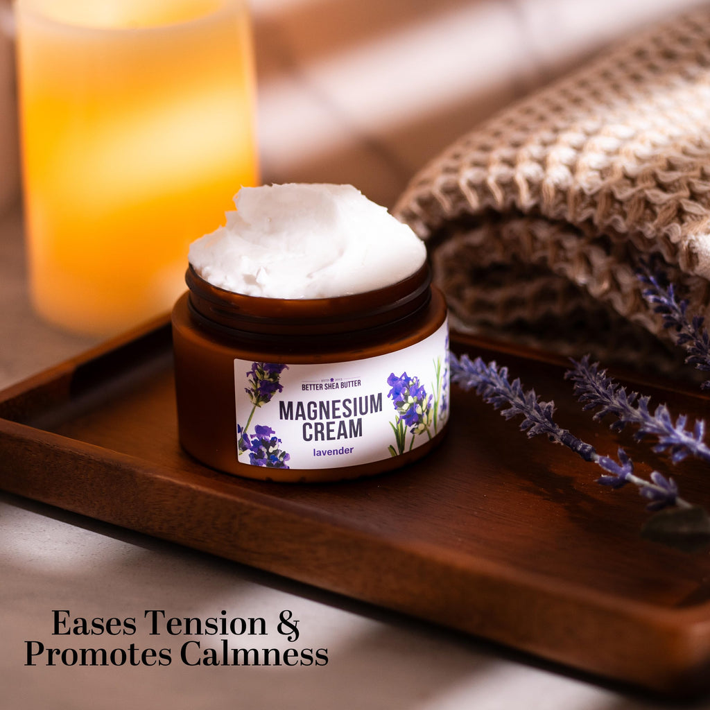 Better Shea Butter Magnesium Cream | Lavender | Relieves Leg Cramps and Muscle Tension | Night Lotion for Pregnancy, Kids and Baby | Handcrafted with Organic Ingredients