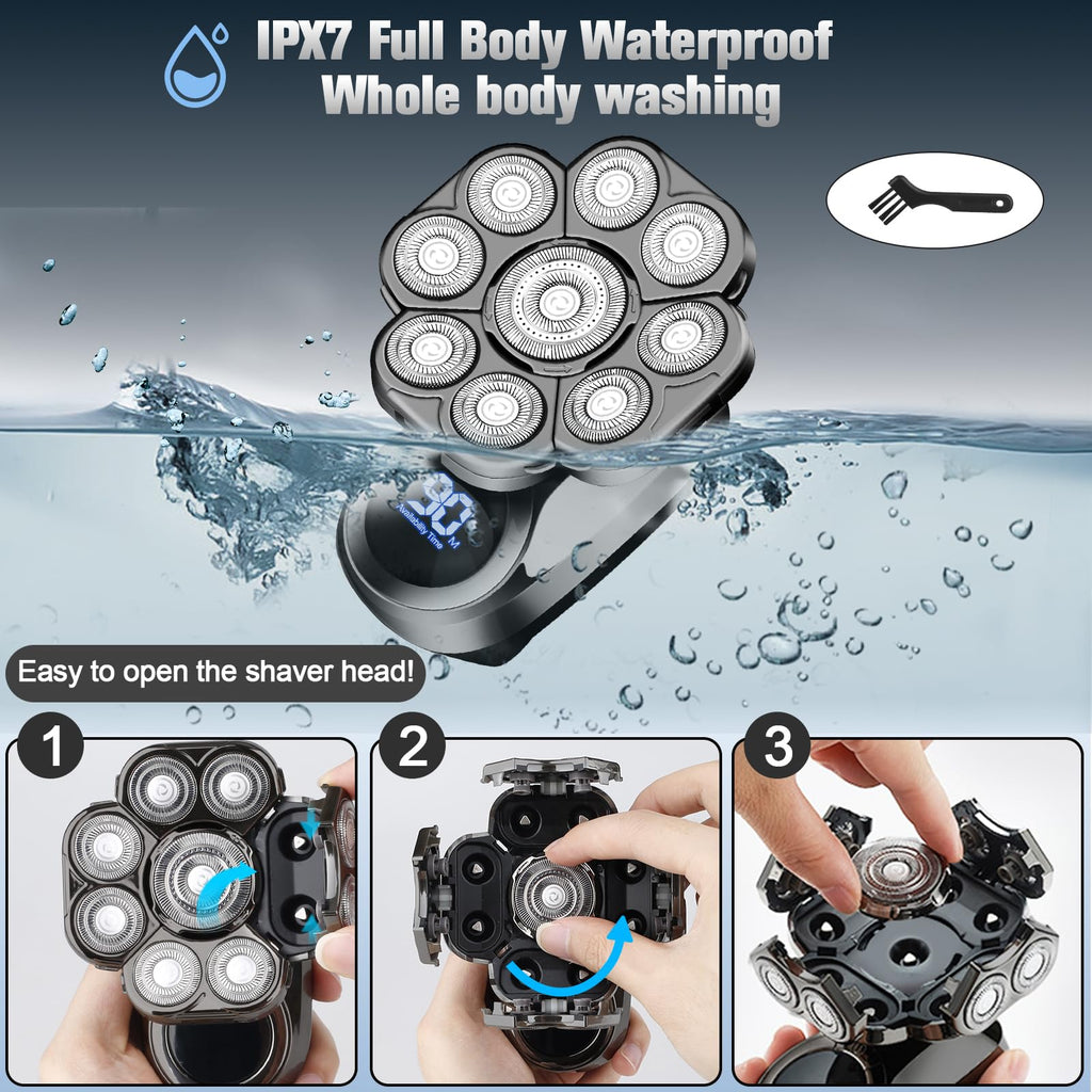 9D Electric Head Shavers for Bald Men, Upgraded 5-in-1 Waterproof Wet/Dry Grooming Kit Electric Shaver for Men, Cordless Rechargeable Bald Head Razor for Home&Travel