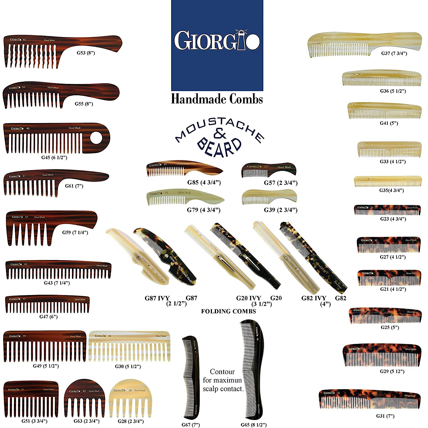 Giorgio G87 Folding Mustache and Beard Comb, Small Pocket Comb for Men Everyday Grooming and Hair Care. Handmade, Saw-cut and Hand Polished Styling Men's Folding Combs. Ivory 4.5 Inch