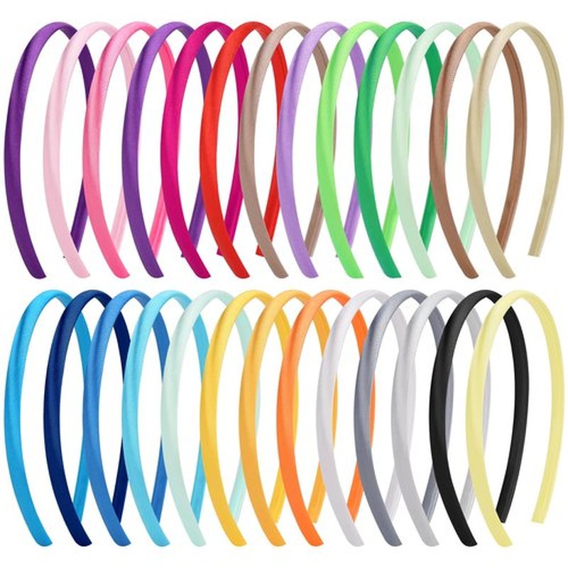 Fishdown 26 Pcs Satin Headbands for Girls DIY Craft Head Bands Hard Thin Headband Rubber Plastic Colorful Hairbands for Kids Teens Party Favors