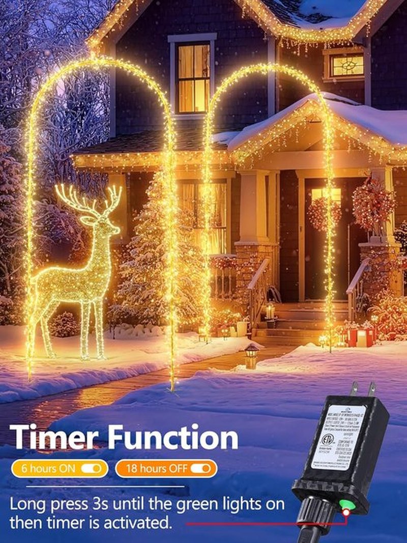 Flacchi Outdoor Christmas Arch Lights - 7.5FT Waterproof 360LED String Lights with Timer & 8 Modes (Warm White)