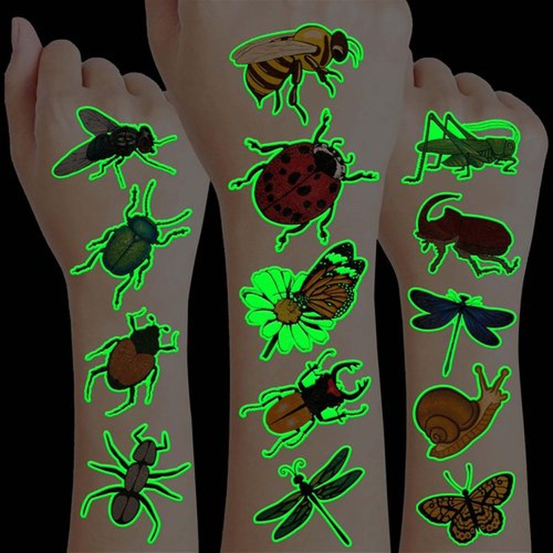 96PCS Glow in The Dark Bug Temporary Tattoos for Kids – Luminous Bug Stickers for Boys Girls Birthday Party Favors, Halloween Decorations, School Rewards, Bug-Themed Gifts (Luminous)