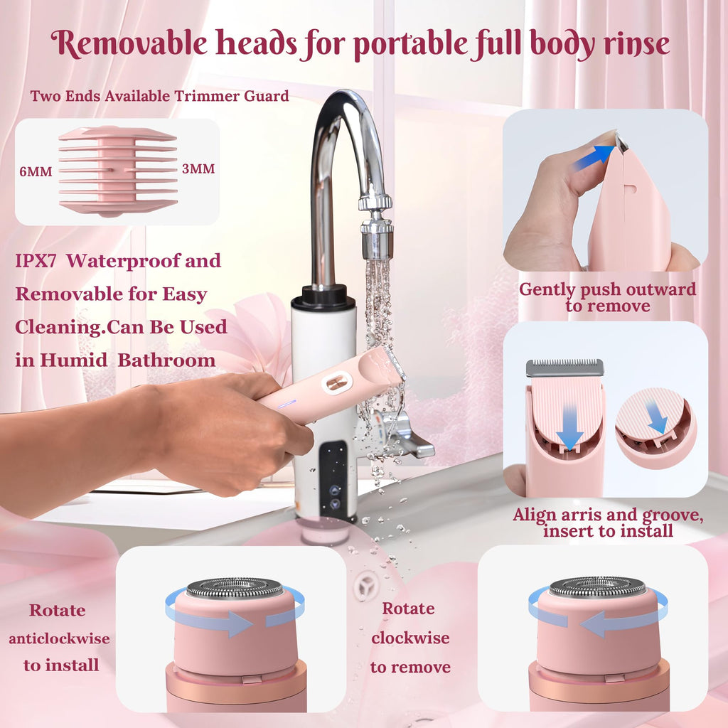 Bikini Trimmer for Women,2 in 1 Womens Electric Razors for Shaving with Dual Ceramic Blades,Painless Personal Trimmer for Body,Face&Intimate Part Hair,Waterproof Groomer for Travel