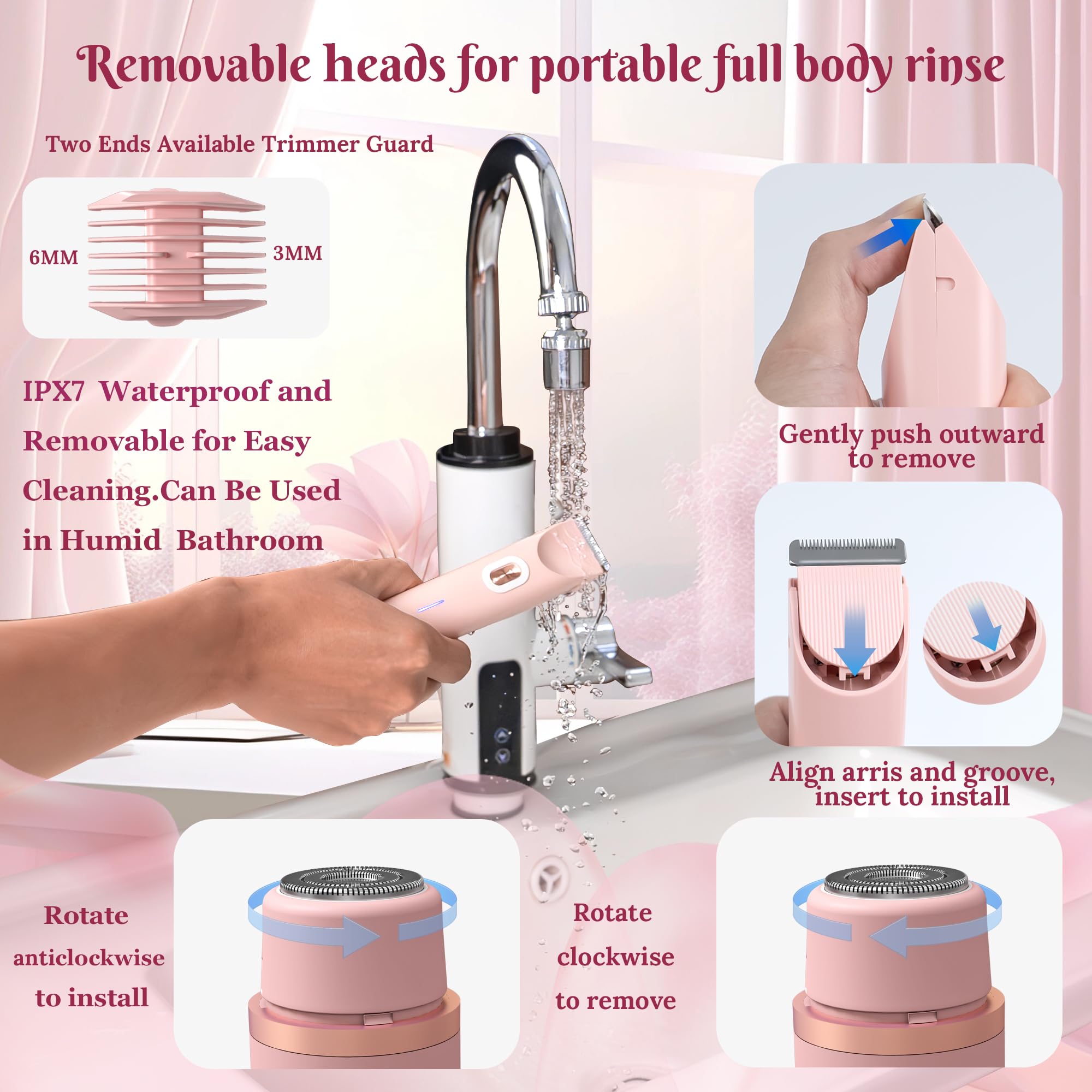 Bikini Trimmer for Women,2 in 1 Womens Electric Razors for Shaving with Dual Ceramic Blades,Painless Personal Trimmer for Body,Face&Intimate Part Hair,Waterproof Groomer for Travel