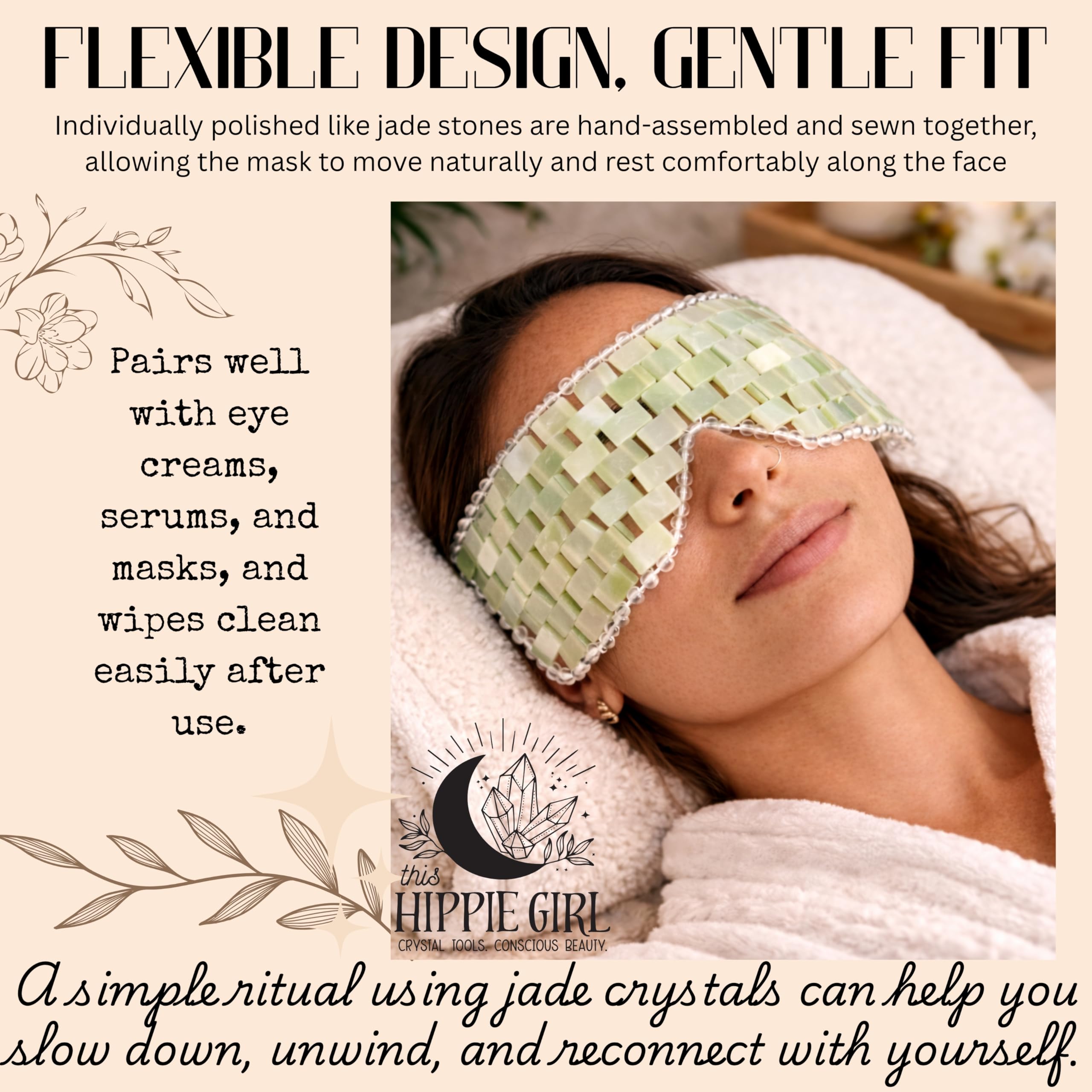 Boho Aromatic Lunar Jade Eye Mask Cooling Crystal Eye Mask for Puffiness & Dark Circles | Natural Jade Stone Eye Therapy | Spa Facial Relaxation | Reusable Self Care Beauty Tool