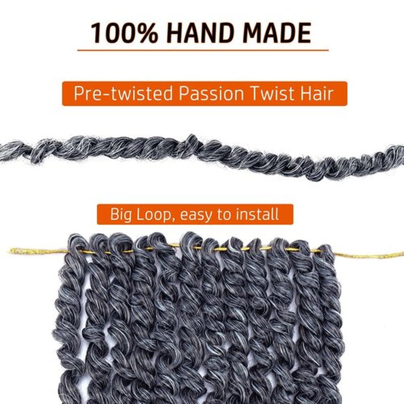 Short Passion Twist Hair 8 Inch Pre-twisted Passion Twist Crochet Hair for Women 8 packs Pre-looped Water Wave Crochet Braids Bohemian Curly Braiding Hair Synthetic Hair Extensions 1B/Gray