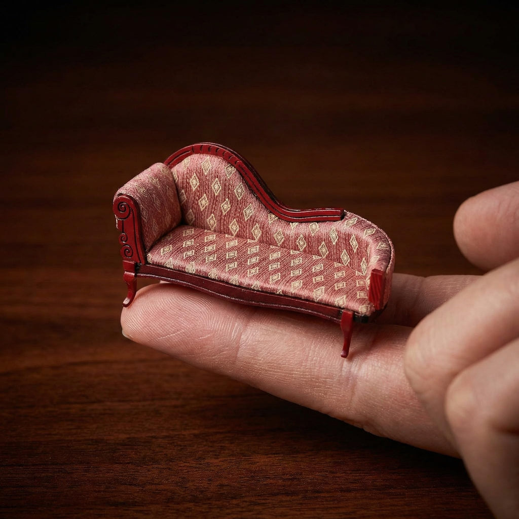 Angoily Miniature Chaise, 1/12 Scale Lounge Scale Vintage Floral Wood Sofa