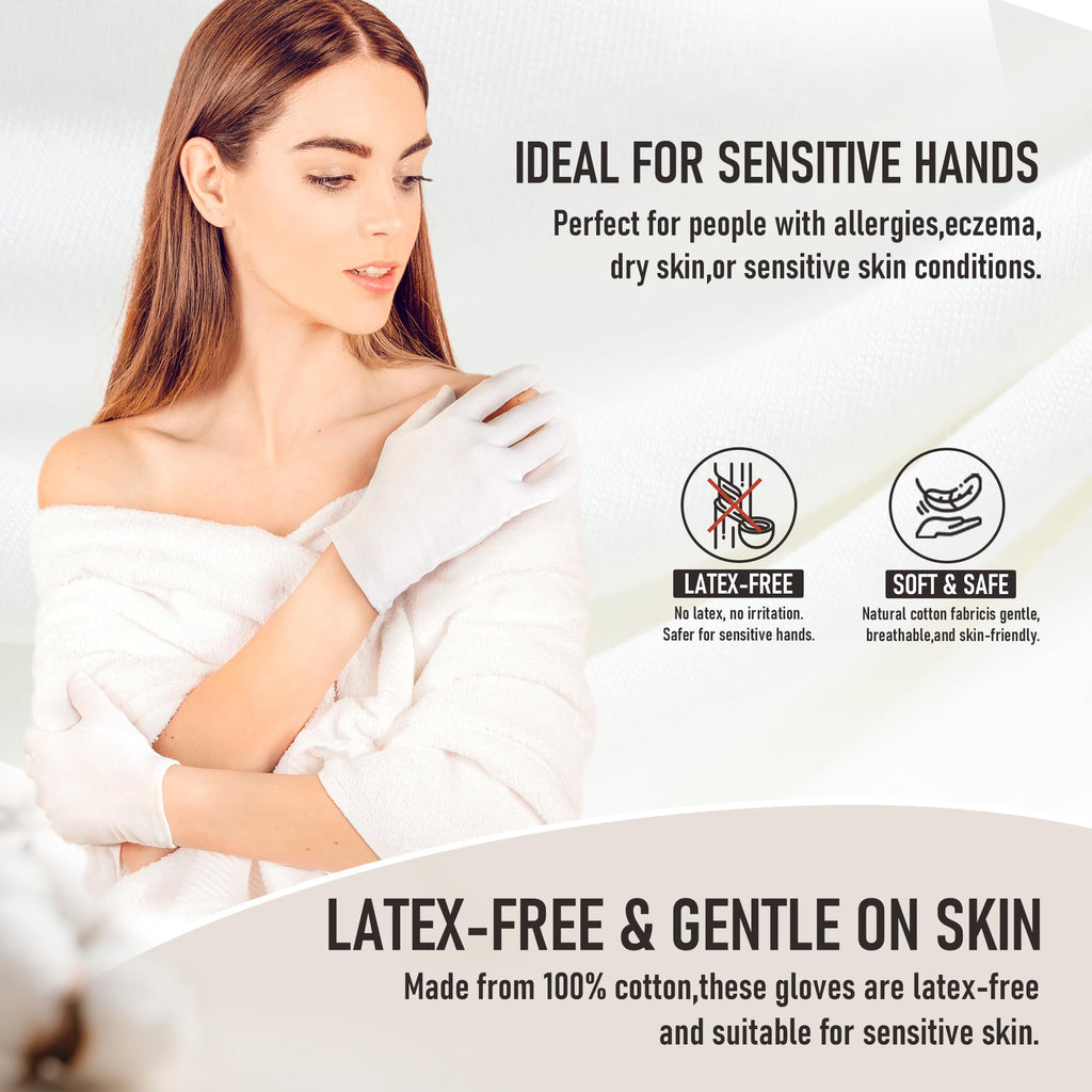 COOLJOB 100% Cotton Gloves, 6 Pairs White Cotton Gloves for Dry Hands Moisturizing & Eczema, Overnight Lotion, Sleep & Spa Treatment for Women & Men, Breathable Work Glove Liners, Large Size