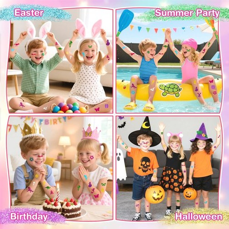 Dreamon Temporary Glitter Tattoo Kit for Kids with 6 Colors No-mess Glitter Gel, 325 Unique Stencils - Adult & Kids Body Art Glitter Make Up Kit - Gifts for Girls Boys Christmas Birthday Summer Party