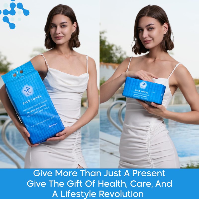 WITHU Disposable Face Towels, Ultra Soft, Biodegradable Makeup Remover Wipes, Hypoallergenic & Lint-Free Towelettes for Facial Cleansing, Multi-Use Dry Washcloths for All Skin Types/Daily 60 Ct