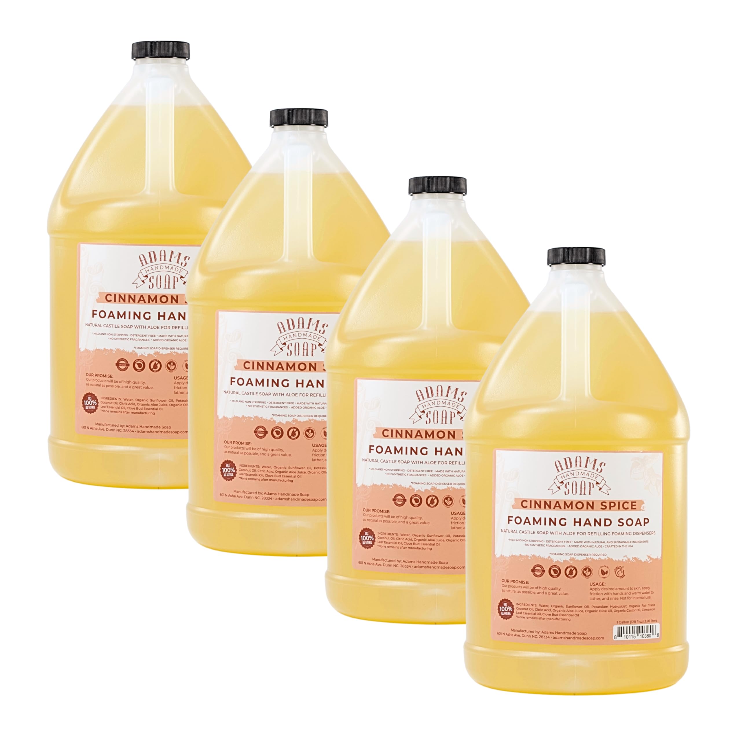 Adams Handmade Soap Liquid Foaming Soap 1 Gal - Cinnamon Spice (Pack of 4)
