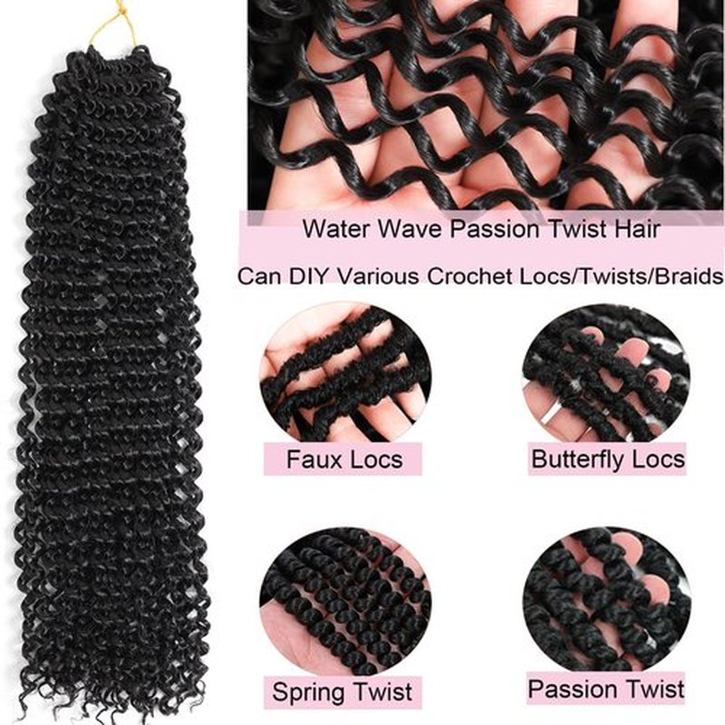 Ahrencan Passion Twist Hair-14 Inch 7 Packs Water Wave Crochet Hair,Black Curly Wrapping Hair For Women Braiding Passion Twist/Butterfly Locs/Spring Twists Crochet Braids(14 Inch, 1B#)