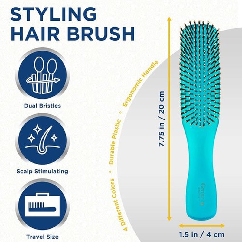 Giorgio GION1B Neon Blue Detangler Hair Brush - Gentle Touch for All Hair Types | Soft Bristles, 7.75 Inch